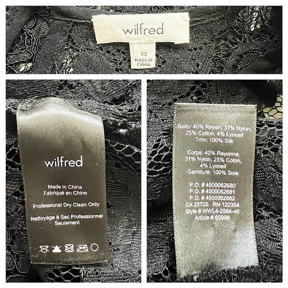 Aritzia Wilfred Black Lace Silk Trim Sleeveless Sheer Blouse XS Romantic Elegant - Picture 12 of 15